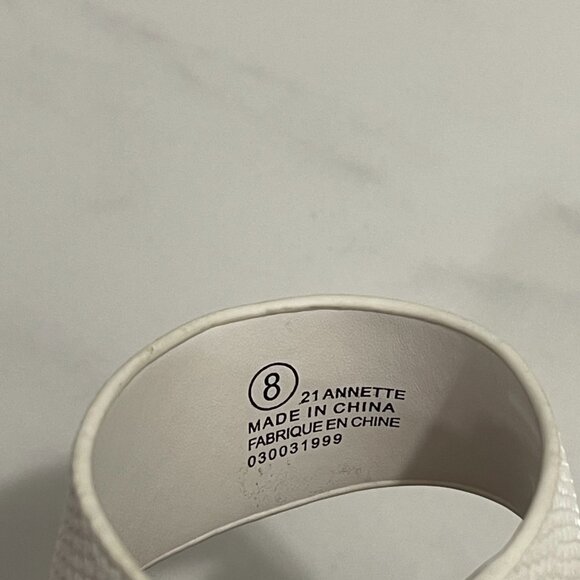 White and Black Belt Buckle Ankle Strap Heels - Picture 6 of 6